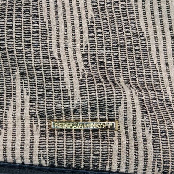 REBECCA MINKOFF Aztec Feel Beach Tote Shoulder Bag Black Beige Tweed Beaded - Picture 9 of 12